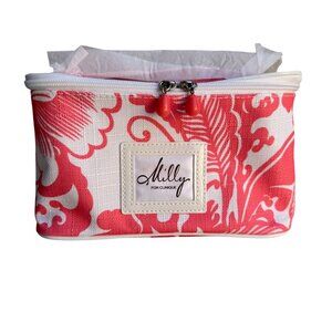 Milly For Clinique Red & White Floral Cosmetic Bag With Zipper Closure